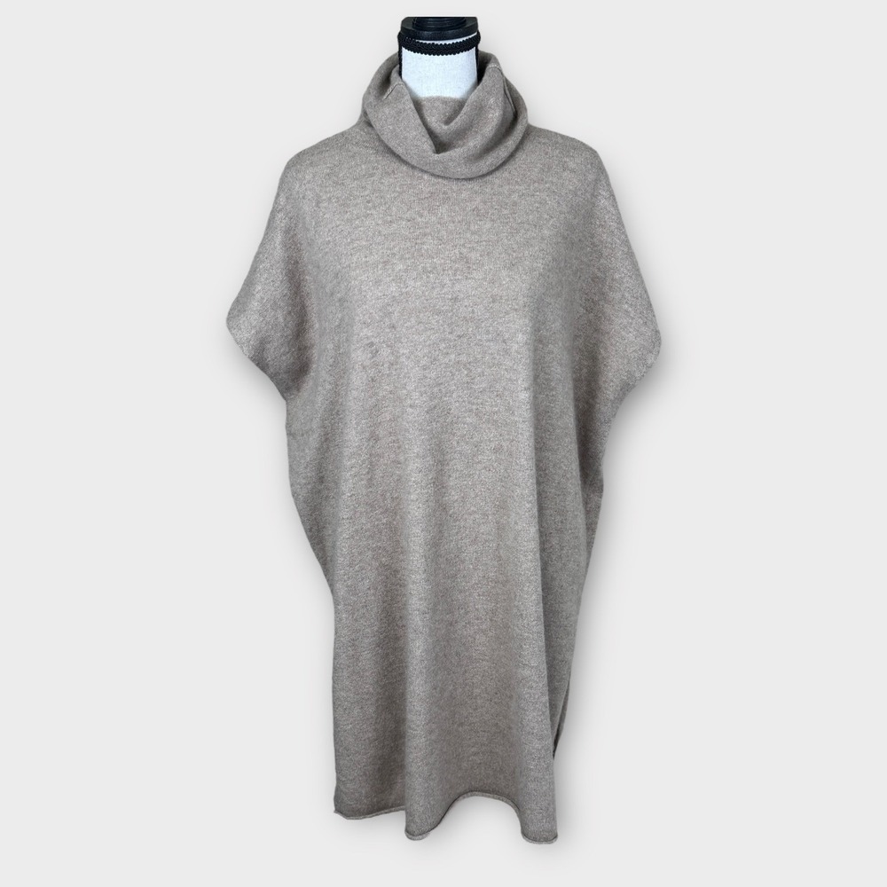 Eileen Fisher Poncho Sweater Womens Small S Taupe 100% Cashmere Cowl Neck Tunic‎